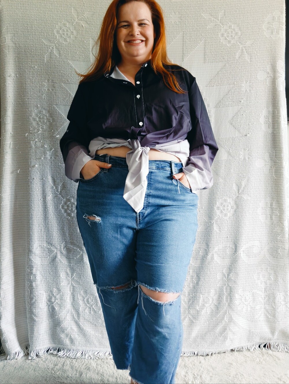 Rosa Fera | Plus Size 4X | Plum Ombre Button Down Blouse | Oversized Long Sleeve
